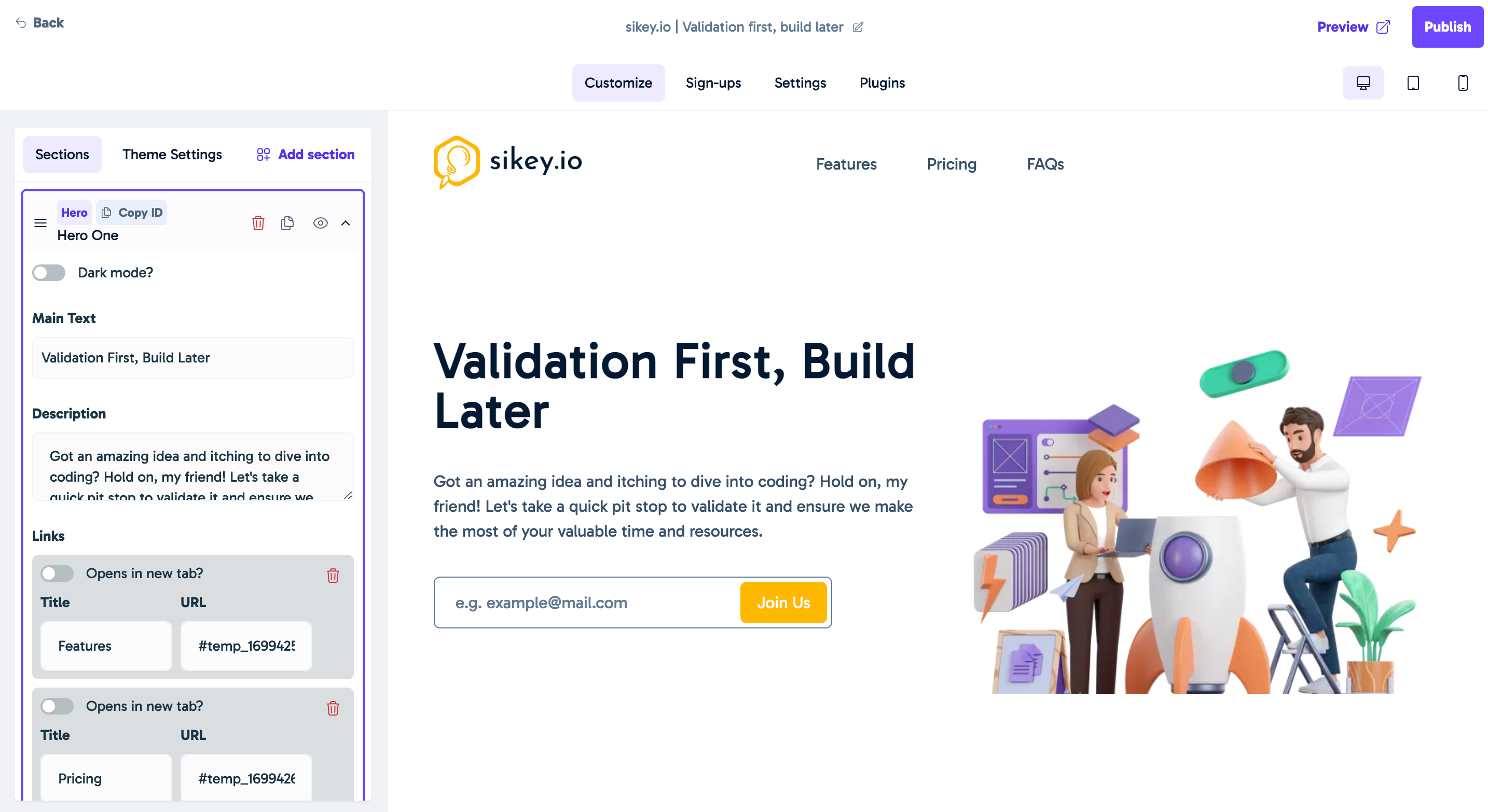 sikey.io: Test your ideas — a single page is all it takes | BetaList