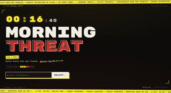 Landing page design featuring large header text, a countdown timer, and a background image of a person with a city skyline.
