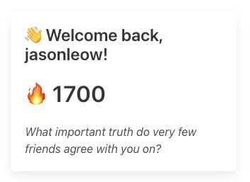 A congratulatory message celebrating a 1700-day streak on the Lifelog app.
