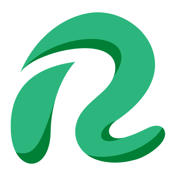 A stylized green logo featuring the letter 'R'.