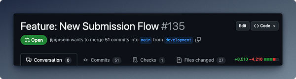 A GitHub pull request interface displaying a feature for a new submission flow.