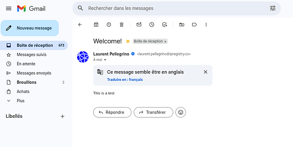 Screenshot of an email from ipregistry.net welcoming a new user to their VMC service.