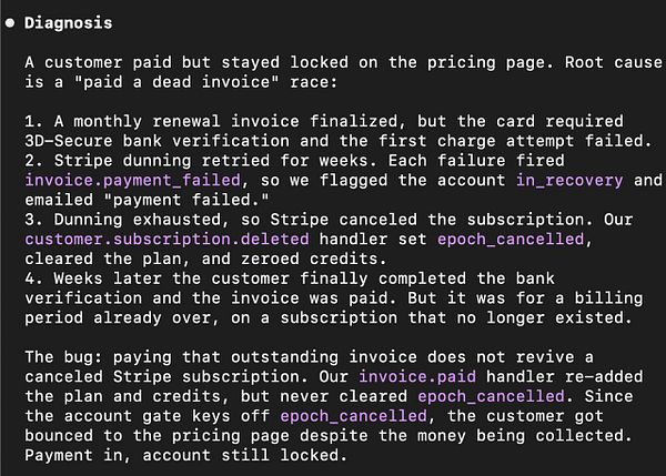 Screenshot of a GitHub Pull Request page with code comparing changes for Stripe webhook edge case fixes.