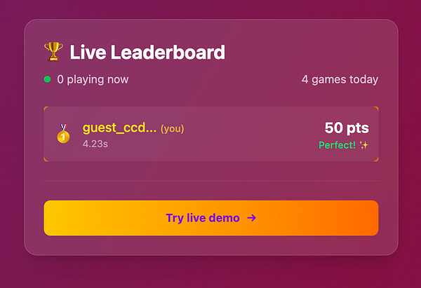 A live leaderboard interface displaying player scores and game status.