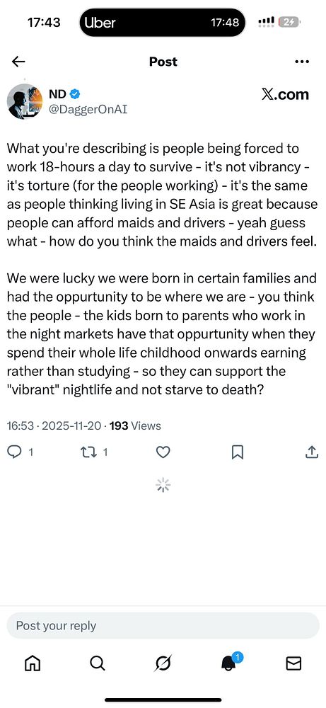 A social media post discussing the harsh realities of work and wealth disparity.