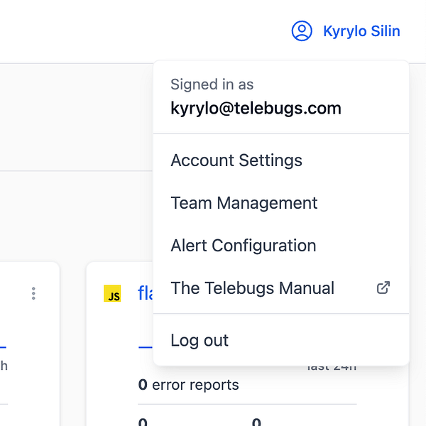 The image displays a user interface with a dropdown menu for account settings.