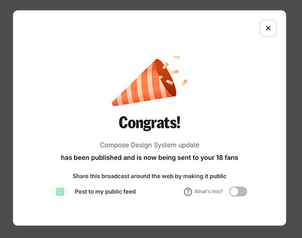 A celebratory notification about a published update to a design system.
