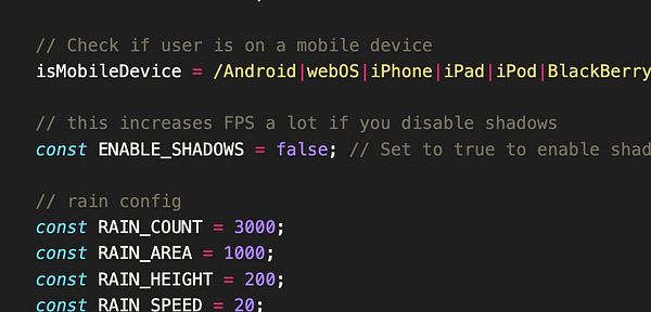 The image displays a code snippet related to mobile device detection and performance optimization.