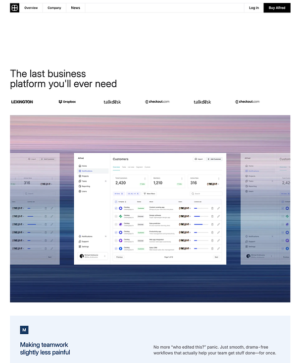 The image displays a sleek interface of a business platform with various metrics and features.