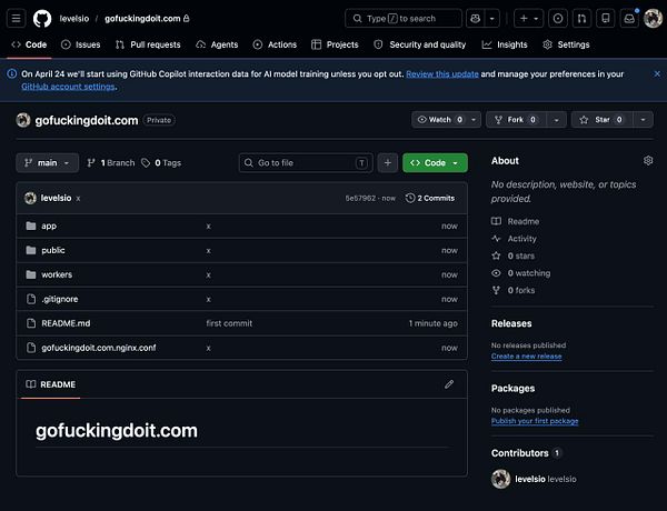 Screenshot of a GitHub repository page named 'gofuckingdoit' under user 'khalby786'.