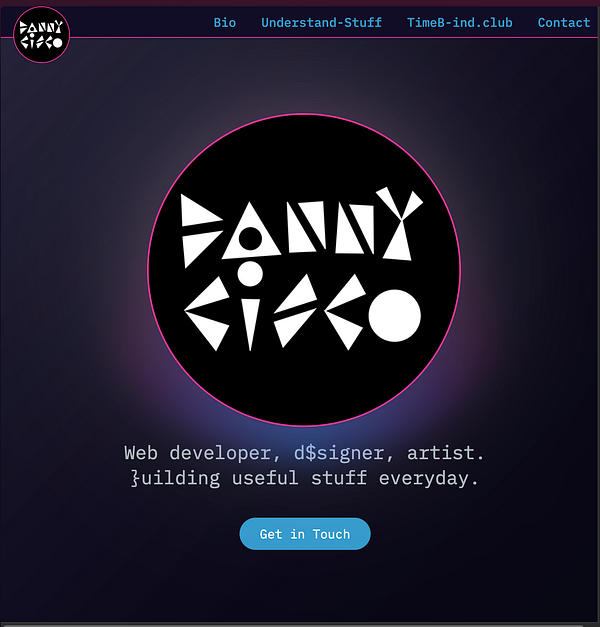 The image displays a modern portfolio website for a web developer and designer named Danny Cisco.