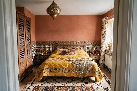 A Moroccan bedroom in the Saffron and Terracotta palette