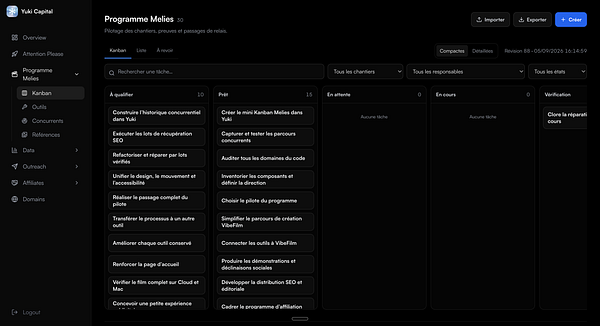 A digital Kanban board titled 'KANBAN OVERVIEW' with multiple columns including 'Backlog 1- New ideas,' 'Sprint Backlog 2-D-Developing,' 'Sprint Backlog 3-D-Developing,' 'Sprint Backlog 4-Testing,' and 'Sprint Backlog 5-Done,' showing tasks under different progress stages.