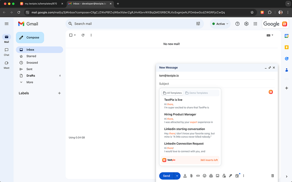 TextPie: Create and Insert Templates