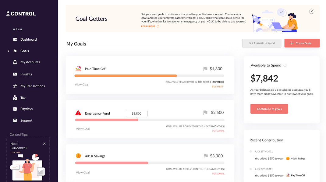 Control Financial Dashboard for Freelancers