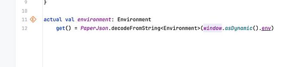 A code snippet demonstrating the use of the kotlinx serialization library for deserializing environment properties.