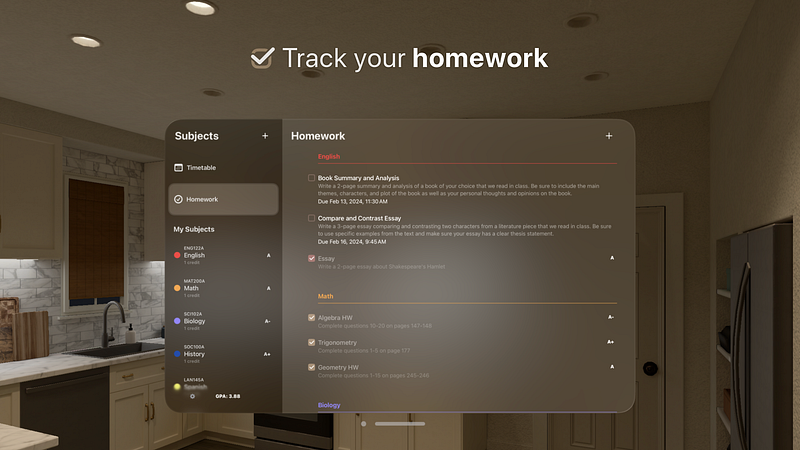 Screenshot of Subjects — school planner