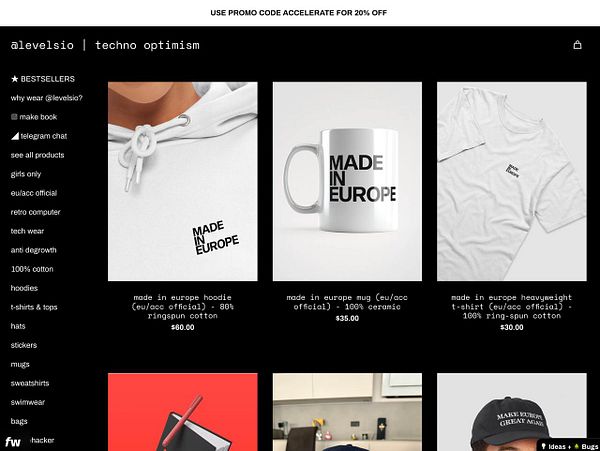 The image displays a selection of merchandise featuring the phrase 'Made in Europe'.