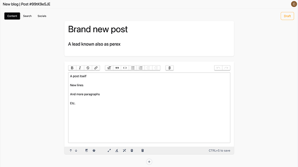 The image displays a blog post editor interface with a draft titled 'Brand new post'.