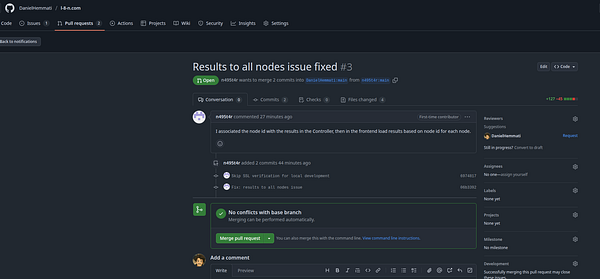 The image displays a GitHub pull request interface showing the details of a code merge request.