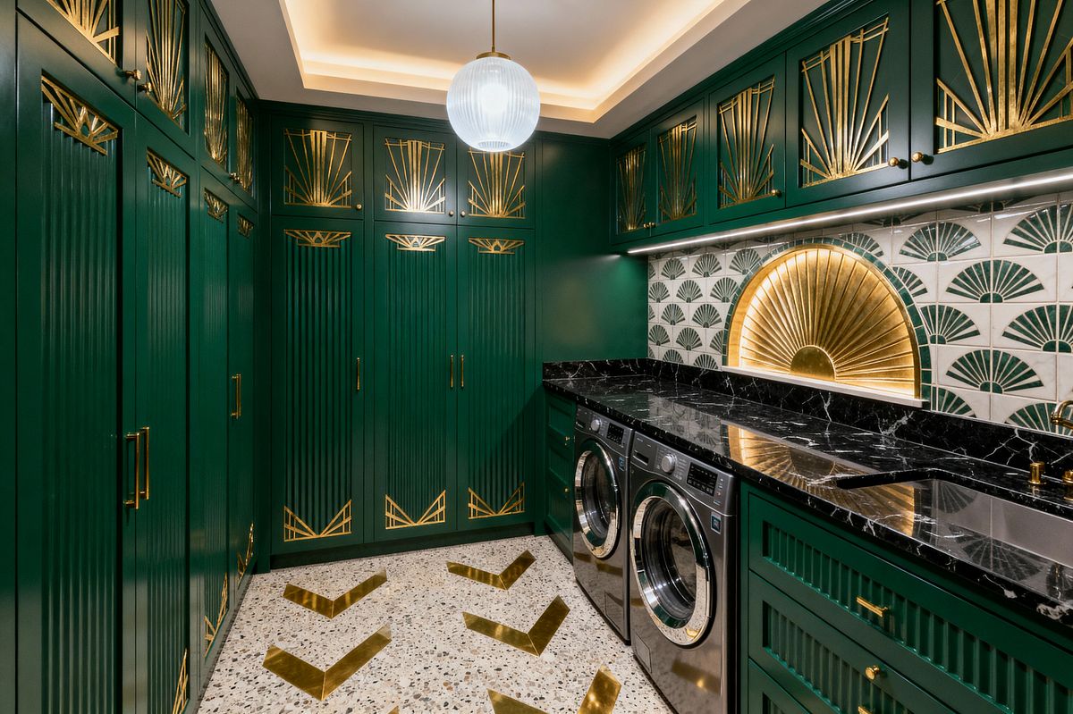 Room AI – Emerald Art Deco Laundry with Sunburst Niche - Interior