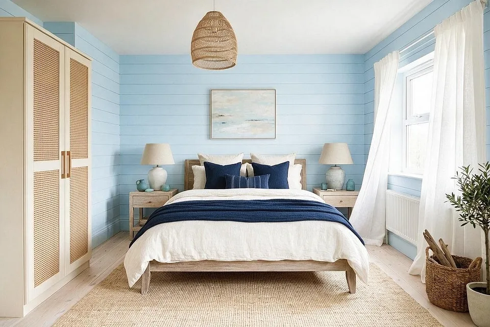 A Coastal bedroom in the Coastal Blue palette