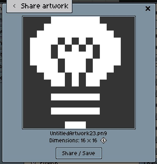 A pixel art light bulb design is displayed in a sharing interface.
