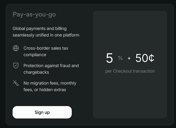 The image displays a promotional interface for a payment processing service with key features and pricing details.