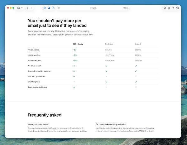 Marketing page for Sessy with sections for creating events and managing schedules, featuring a modern, clean design with blue tones and clear CTA buttons.