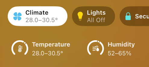 The image displays a climate control interface showing temperature and humidity levels.