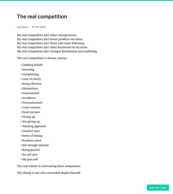 A motivational text discussing personal competition and self-improvement.