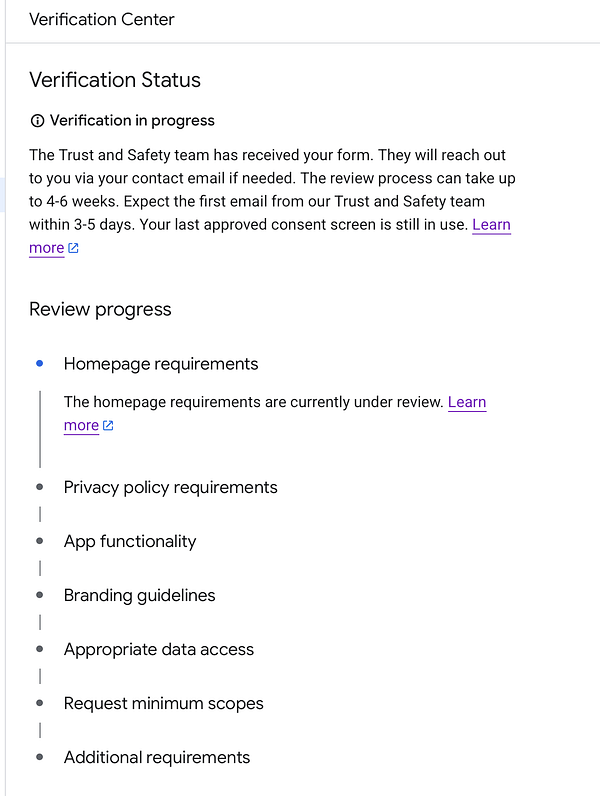 The image displays a verification status update from a website's Verification Center.