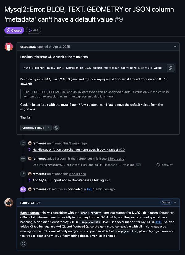 Screenshot of a Visual Studio Code editor with a Python code file named 'usage_credits.Exceptions.py' open, showing a file tree and code centered around customizing a DatabaseError exception.