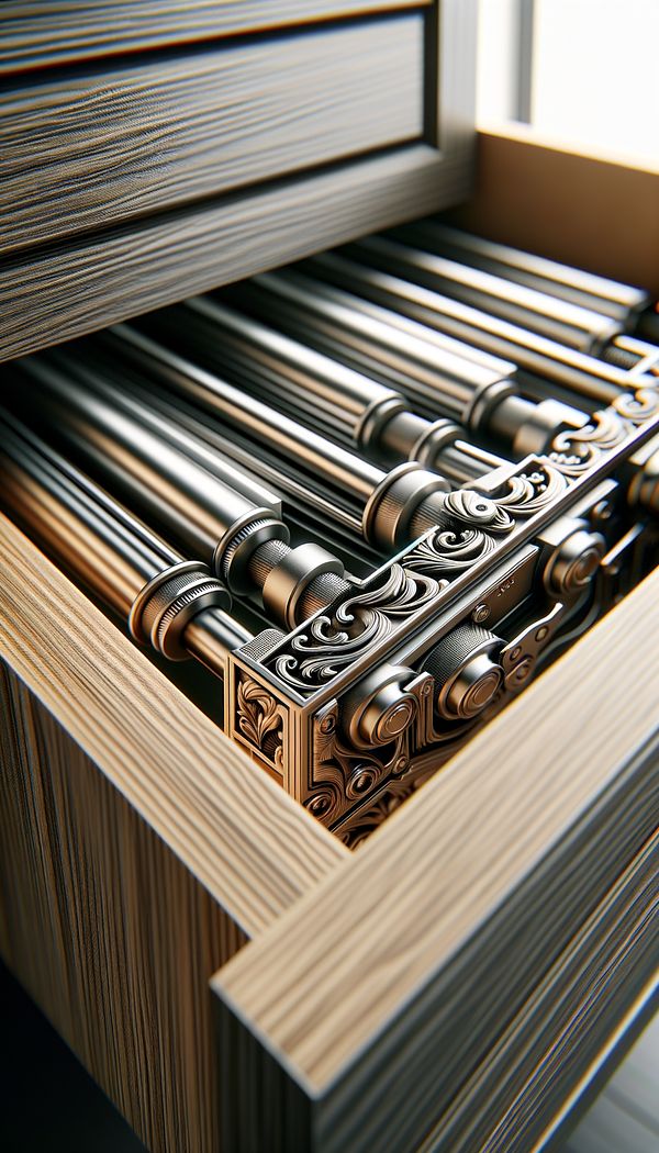 A close-up of a drawer being smoothly opened, highlighting the drawer glides mechanism underneath.