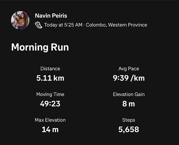 A fitness tracking summary of a morning run.