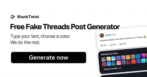 The image promotes a free tool for generating fake Threads posts.