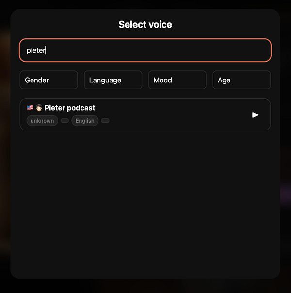 A voice selection modal interface for a podcast application.