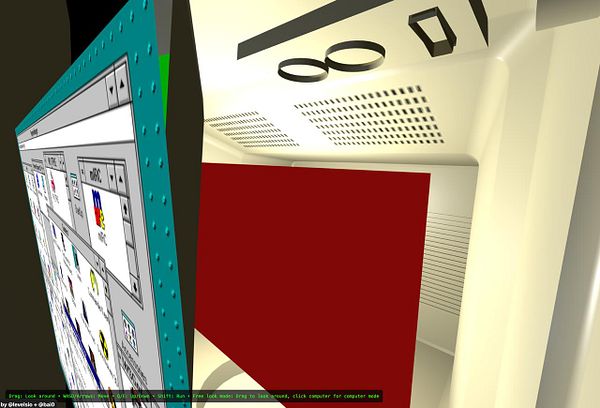 A 3D rendering of a CRT monitor displaying a graphical user interface with a red occlusion plane inside.