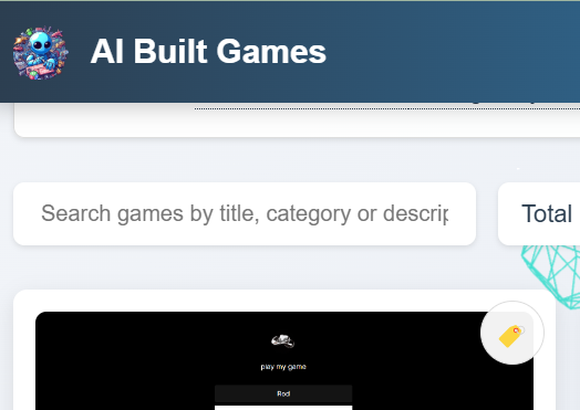 The image displays a user interface for a game search feature on the 'AI Built Games' platform.