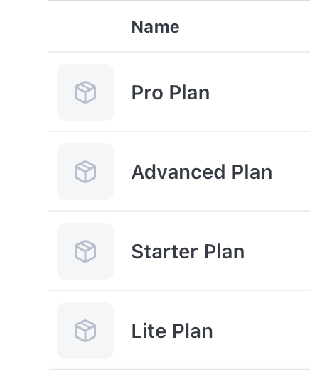 The image displays a list of pricing plans for a service on a Stripe interface.
