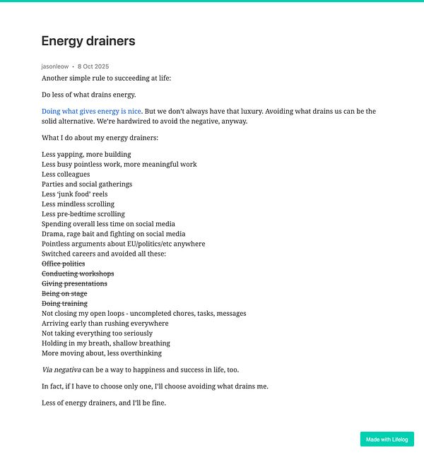 A detailed list of energy drainers and strategies to avoid them.