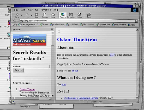 Screenshot of Microsoft Internet Explorer 4.0 displaying a search results interface dated 1997, with a distinct 90s UI design and embedded search options.