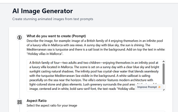 The image displays a user interface for an AI image generator with a prompt input section.