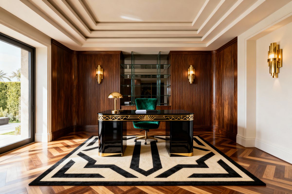 Room AI – Art Deco Office with Walnut Paneling and Brass - Interior
