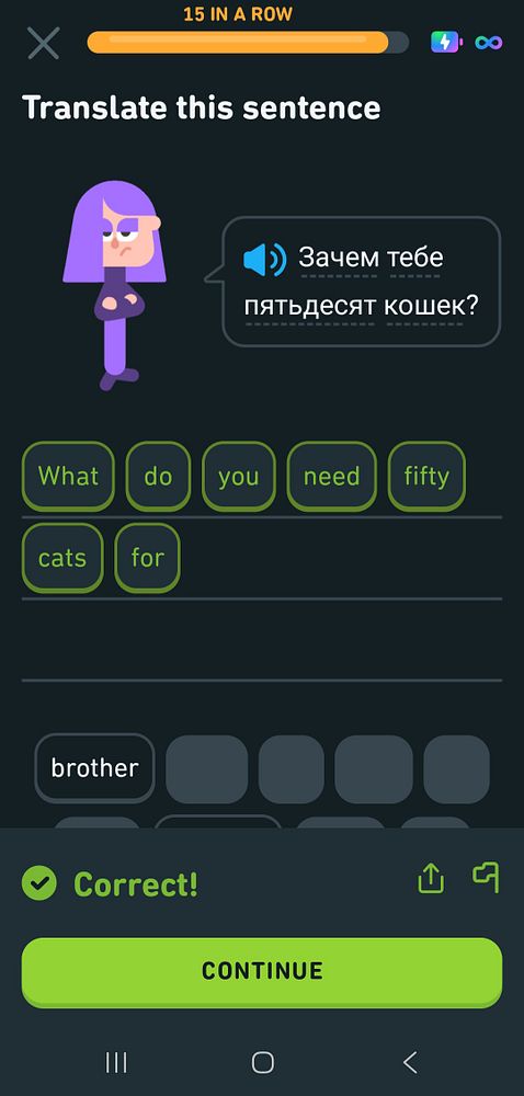 A language learning app interface displaying a translation exercise.