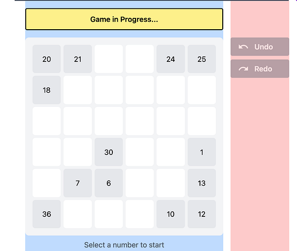 A mobile game interface displaying a game board with numbers and control options.