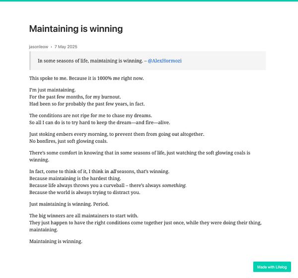 A reflective post discussing the theme of maintaining one's efforts in life despite challenges.