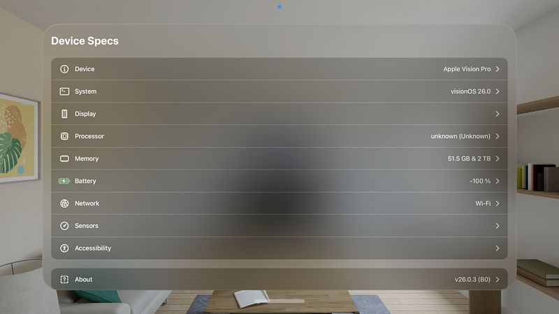 Screenshot of Device Specs