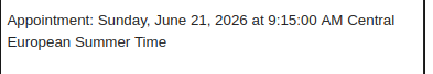 A digital calendar screenshot highlighting an exam scheduled for the 21st of June 2024.