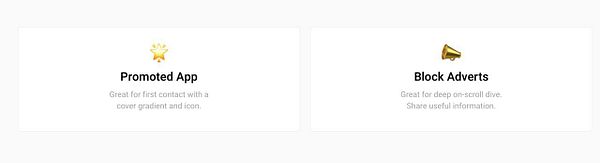 The image shows two information blocks titled 'Promoted App' and 'Block Adverts'.